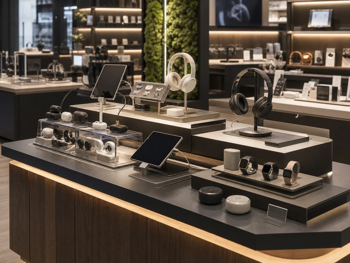 AI-generated development placeholder for a consumer electronics retail display environment