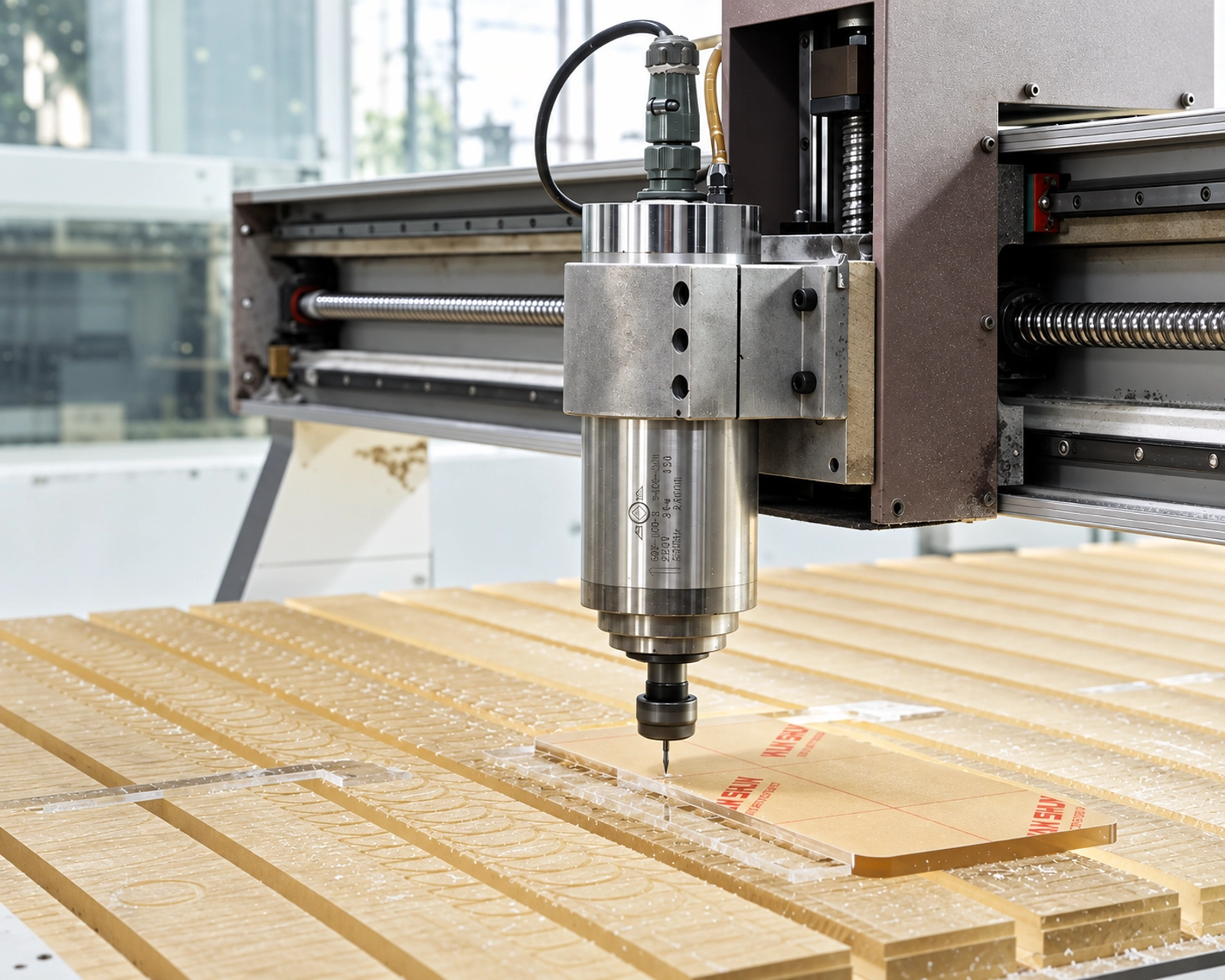 CNC router cutting sheet material for a display component